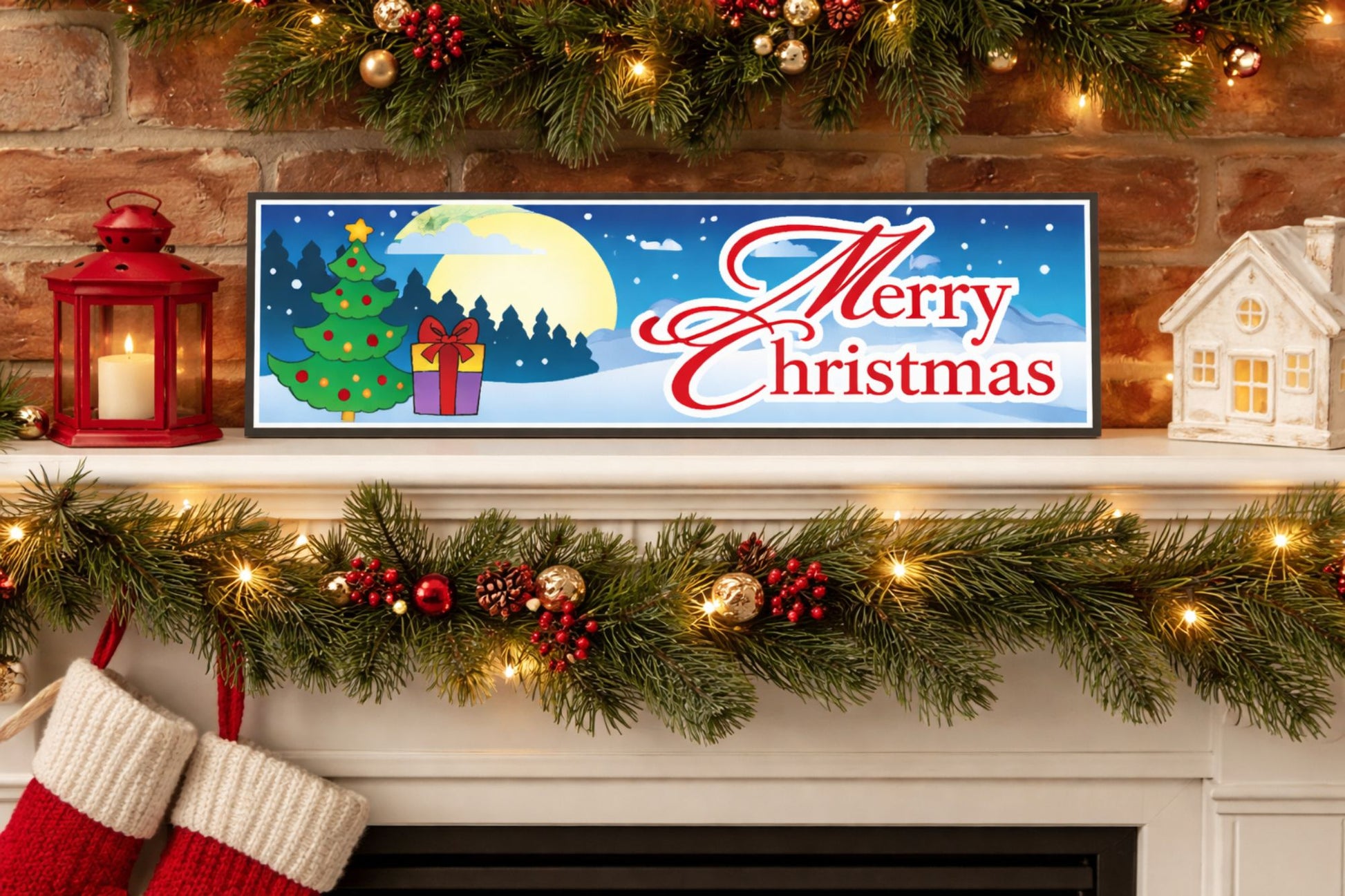 holiday mantel lifestyle scene merry christmas sign