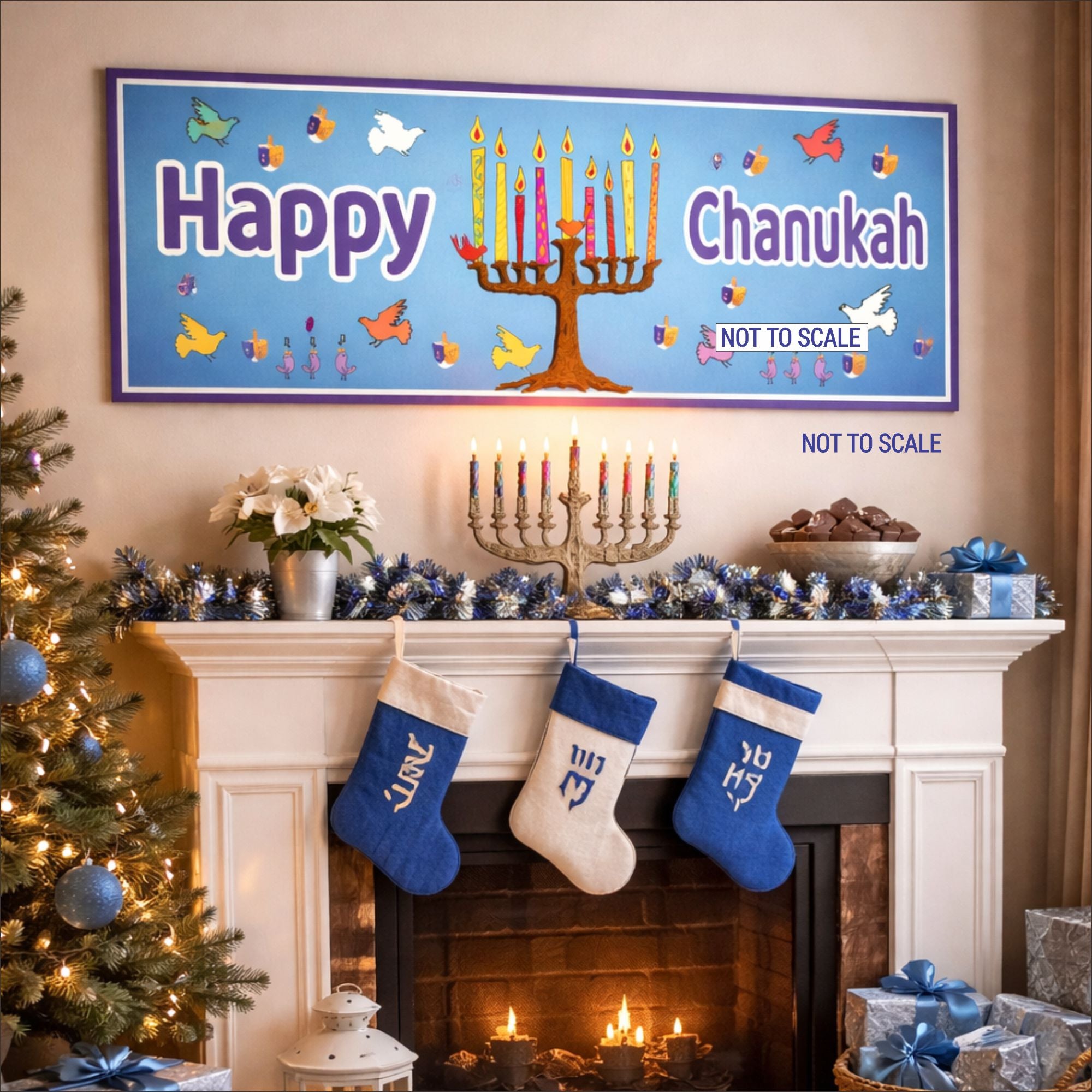 表札☆ウキhana150☆ Happy Chanukah Sign Festive Menorah Decor | Fun Sign Factory