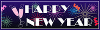 happy new year wall sign with fireworks and champagne glasses, 16x5 holiday decor