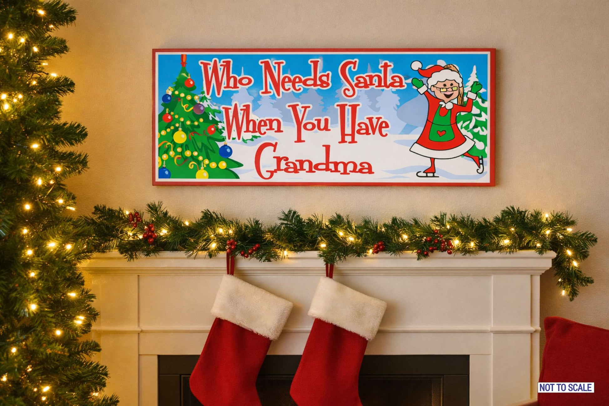 holiday lifestyle scene personalized grandparent sign above fireplace