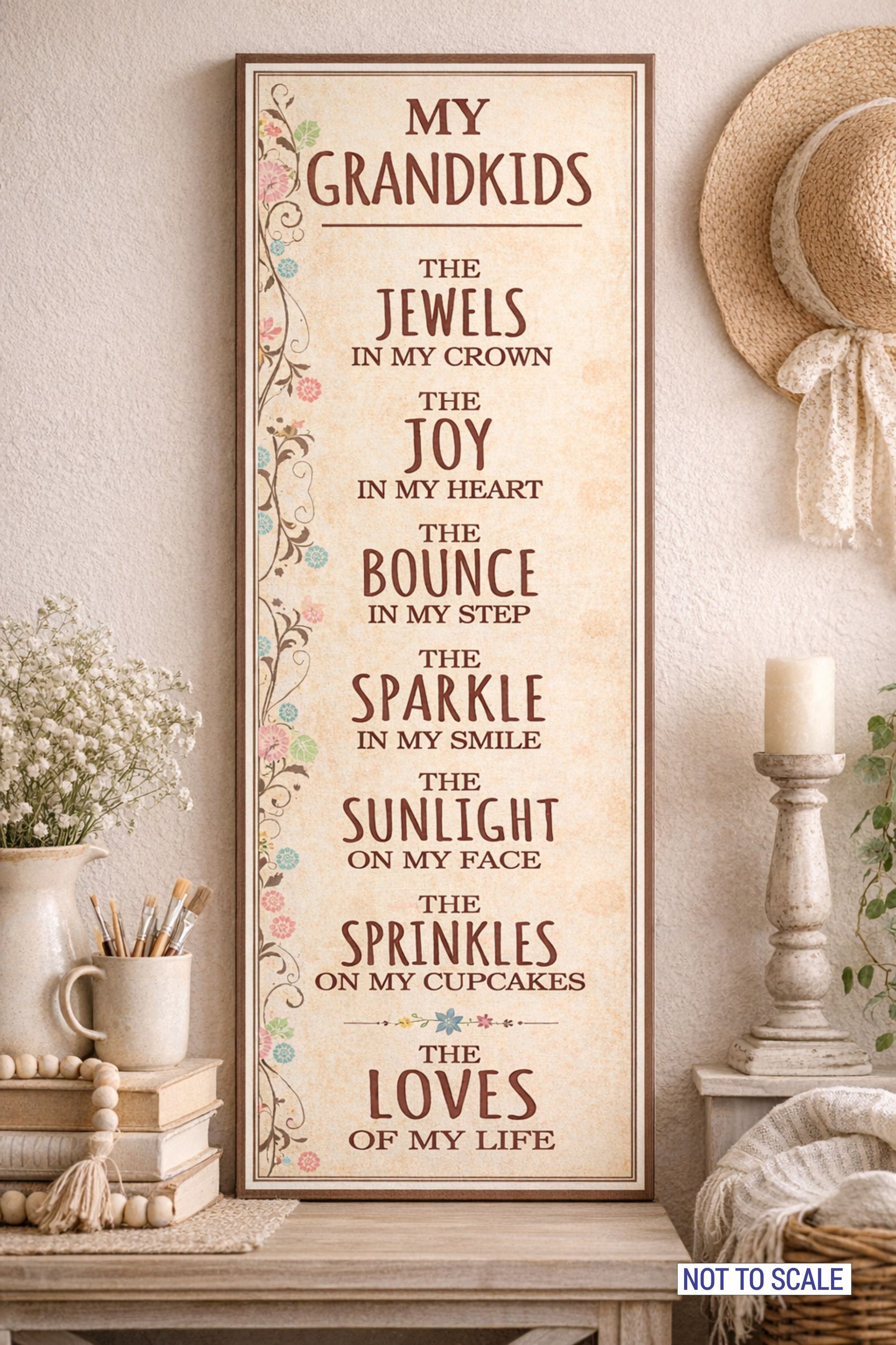 farmhouse home interior with my grandkids inspirational wall decor sign displayed