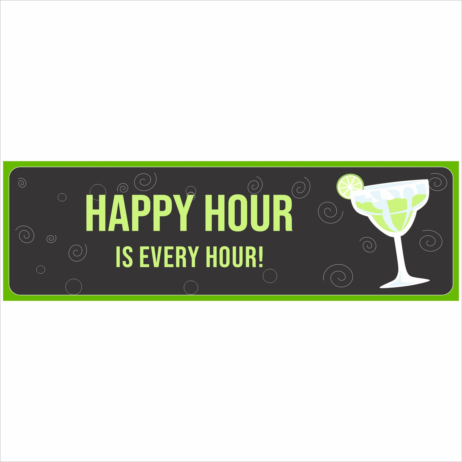 happy hour margarita sign close up black background green border funny bar decor horizontal wall sign cocktail theme