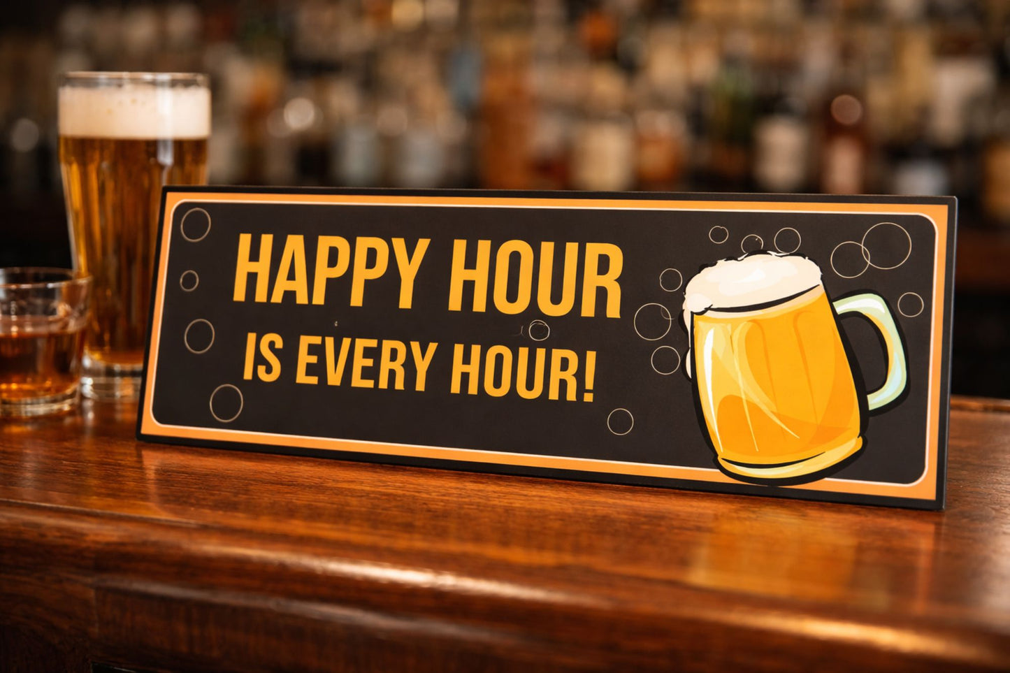 Happy Hour Is Every Hour Wall Sign – Funny Beer Bar Decor for Home Bar