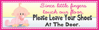 Baby shoes off wall sign, vinyl laminated on Komocel PVC with cute cartoon baby design
