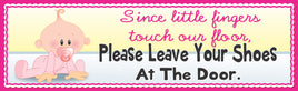 Baby shoes off wall sign, vinyl laminated on Komocel PVC with cute cartoon baby design