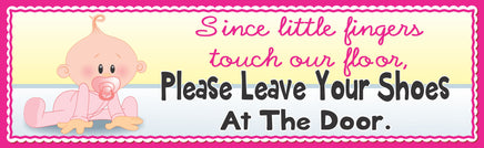 Baby shoes off wall sign, vinyl laminated on Komocel PVC with cute cartoon baby design
