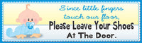 Baby shoes off wall sign, vinyl laminated on Komocel PVC with cute cartoon baby design