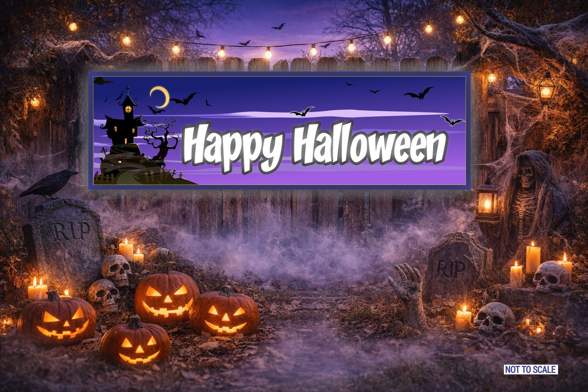 Halloween sign lifestyle spooky party decor banner mounted on wall