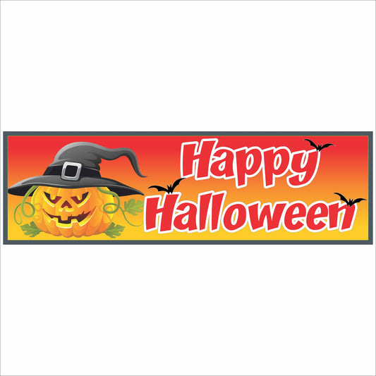 Happy Halloween pumpkin sign witch hat jack o lantern 16x5 PVC wall sign