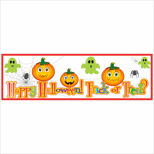 Happy Halloween Trick or Treat sign pumpkins ghosts 16x5 PVC wall sign