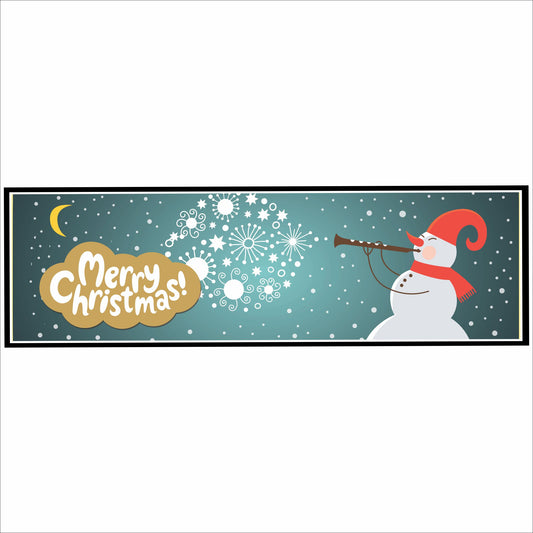 Merry Christmas snowman trumpet wall sign winter design 16x5 inch PVC