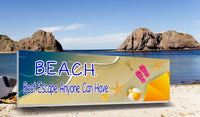 B.E.A.C.H. (Best Escape Anyone Can Have) Funny Sign with Ocean, Pink Flip Flops & Starfish