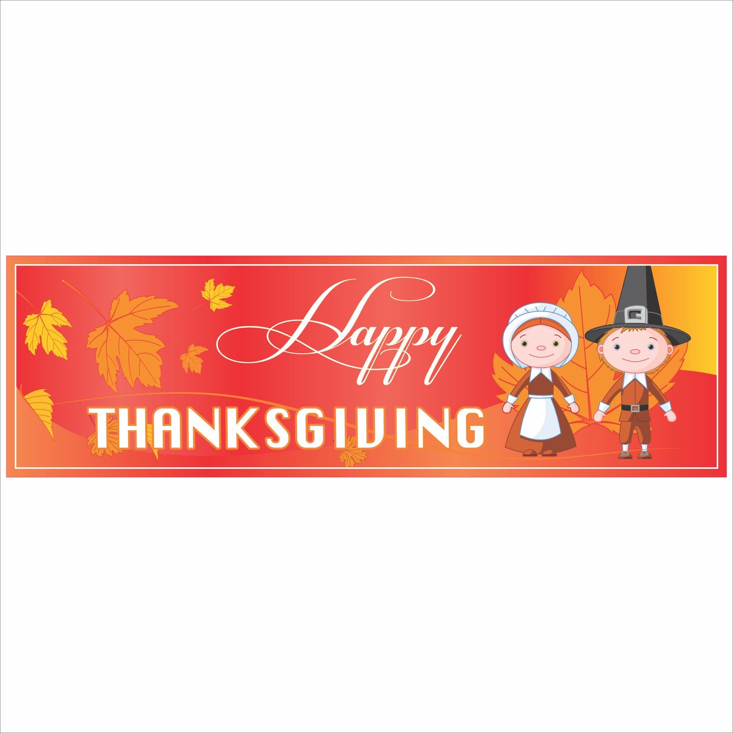 Happy Thanksgiving pilgrim sign with autumn leaves and fall colors 5x16 holiday wall decor