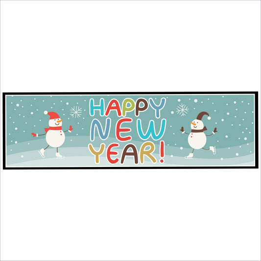 Happy New Year snowman wall sign winter design 16x5 inch PVC