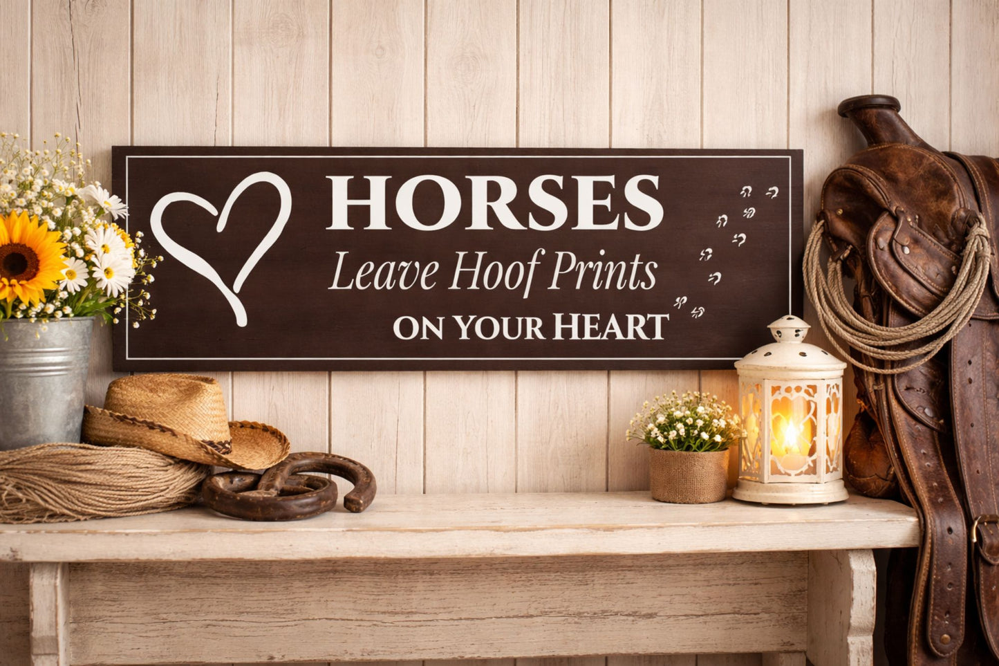 horse lover sign displayed in rustic farmhouse setting with equestrian decor