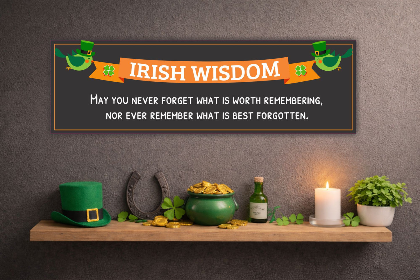 irish wisdom inspirational quote sign shamrocks and banner design