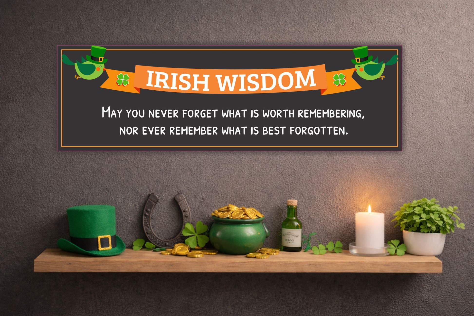 irish wisdom inspirational quote sign shamrocks and banner design