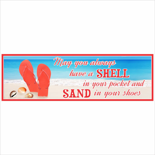 horizontal beach quote sign with flip flops and seashells