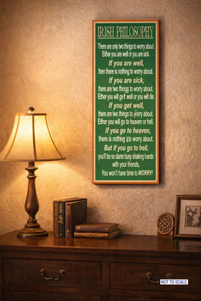 Irish blessing vertical sign displayed in cozy living room with wooden console and warm lighting