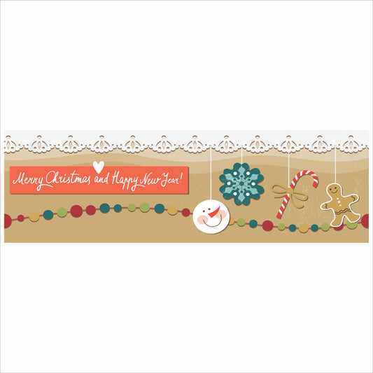Merry Christmas and Happy New Year horizontal holiday wall sign with vintage graphics