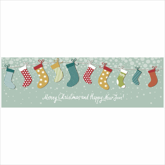 Close-up of Merry Christmas stockings horizontal holiday sign