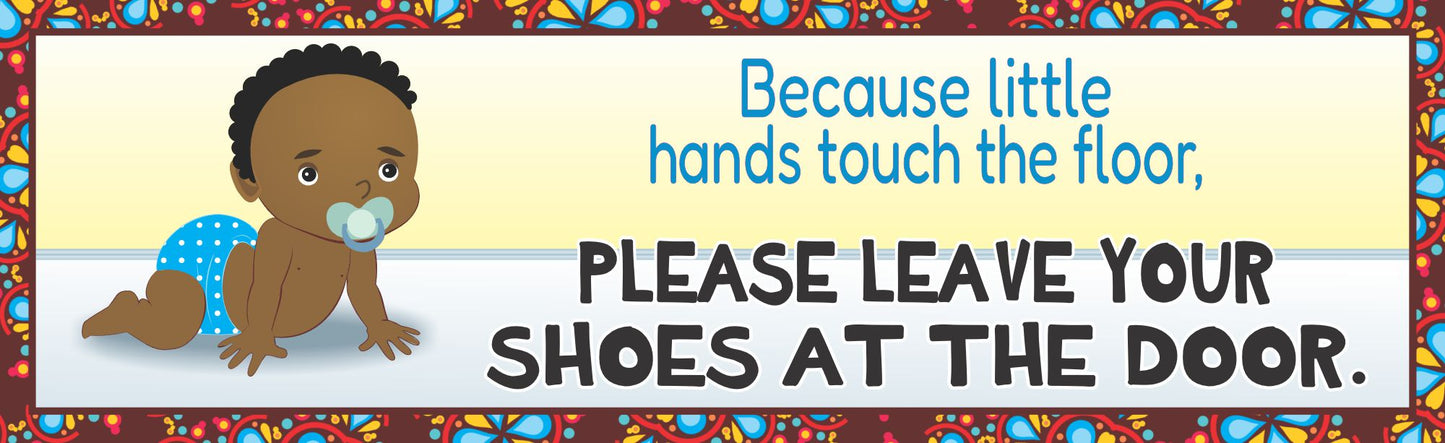 please leave your shoes nursery sign with African American baby boy illustration