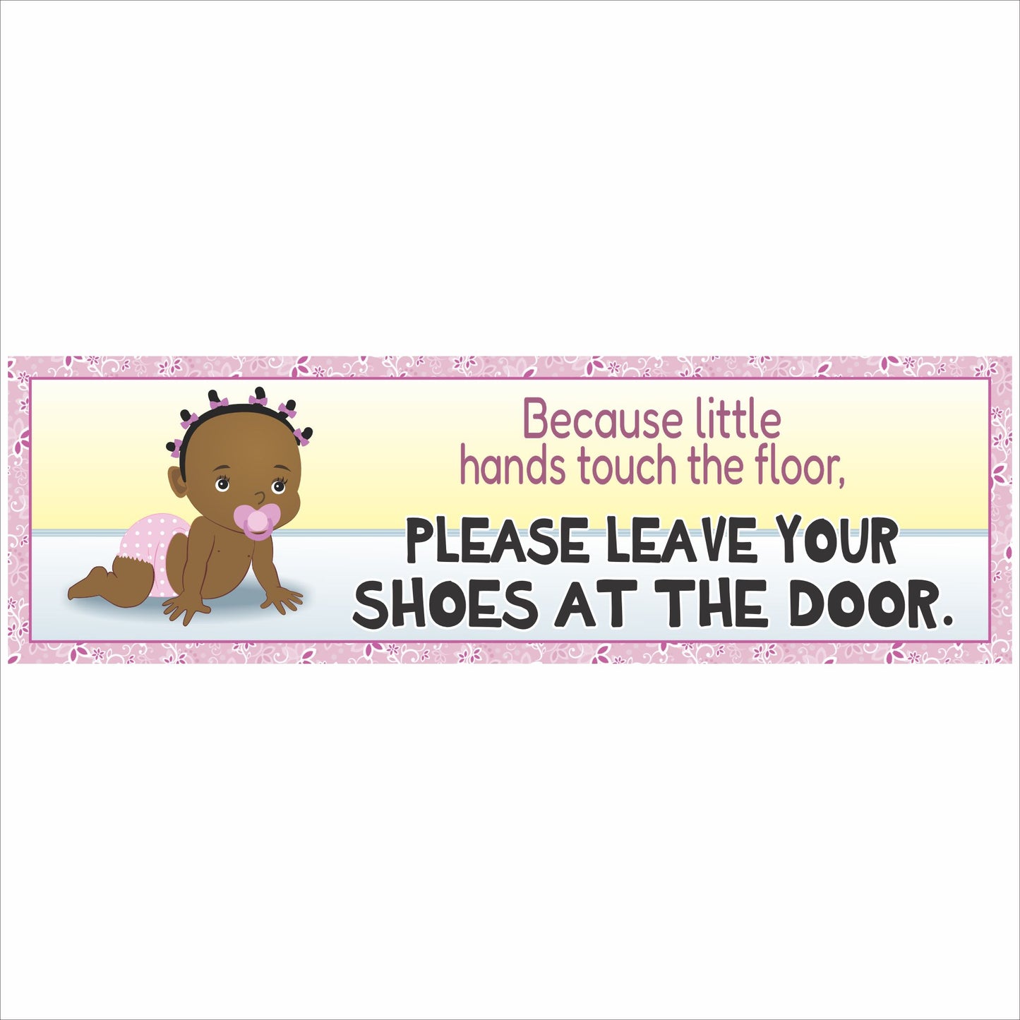 please leave your shoes nursery sign with African American baby girl illustration