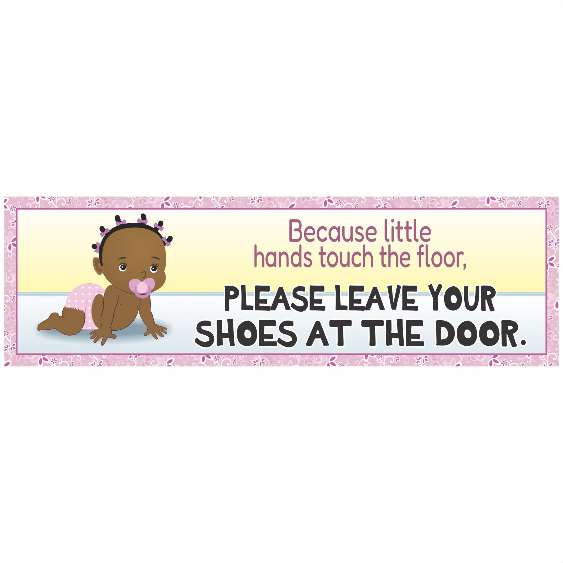 please leave your shoes nursery sign with African American baby girl illustration