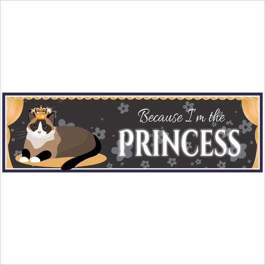 princess cat sign with crowned cat illustration and script typography