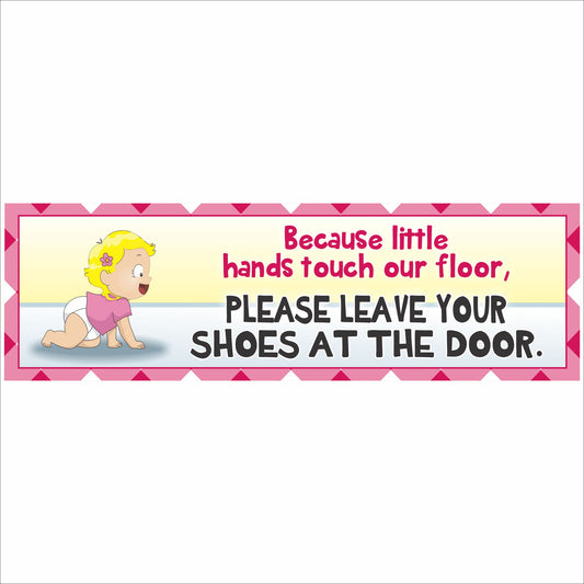 little hands shoes off sign girl pink version front view