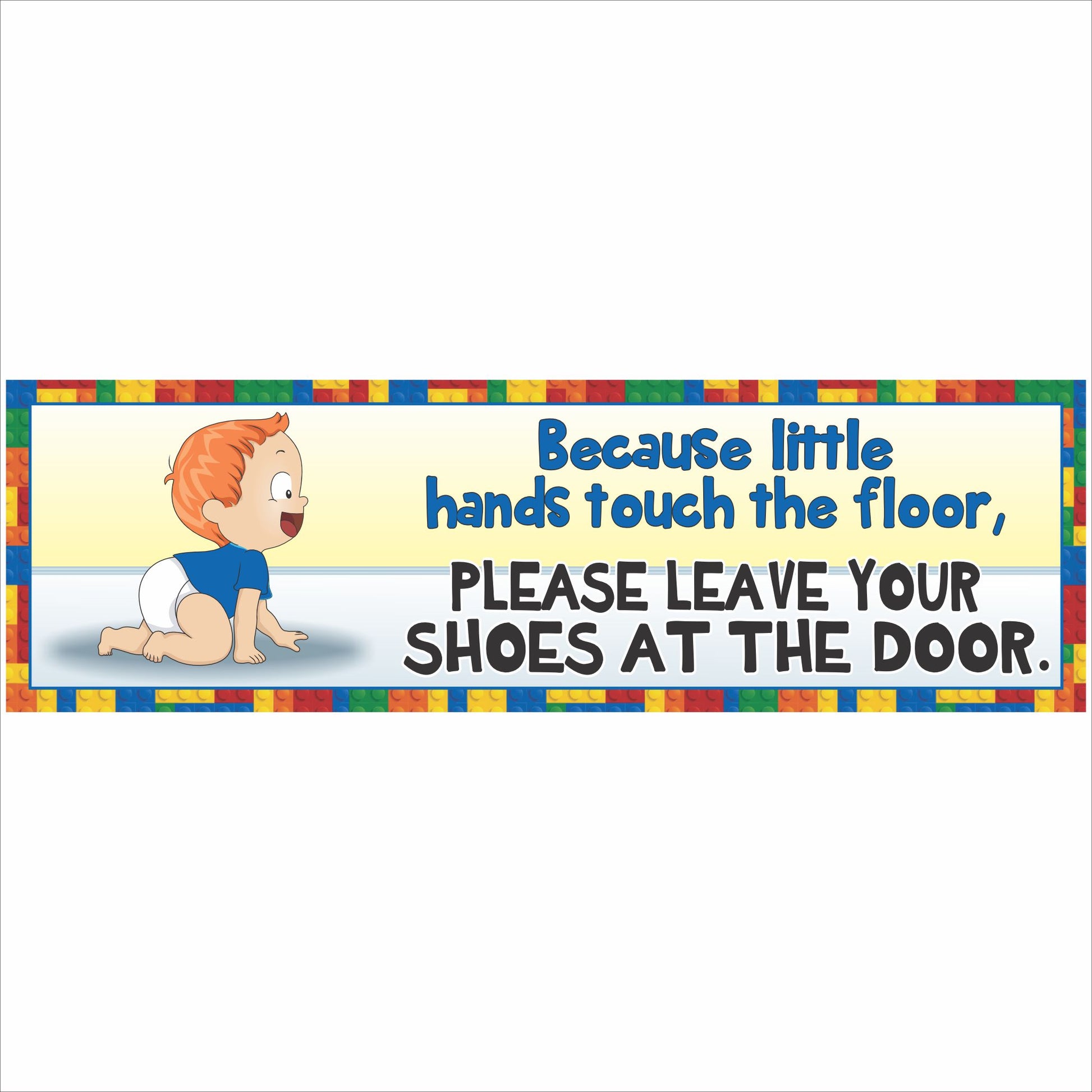 Red hair crawling baby nursery sign because little hands touch the floor please leave shoes at the door