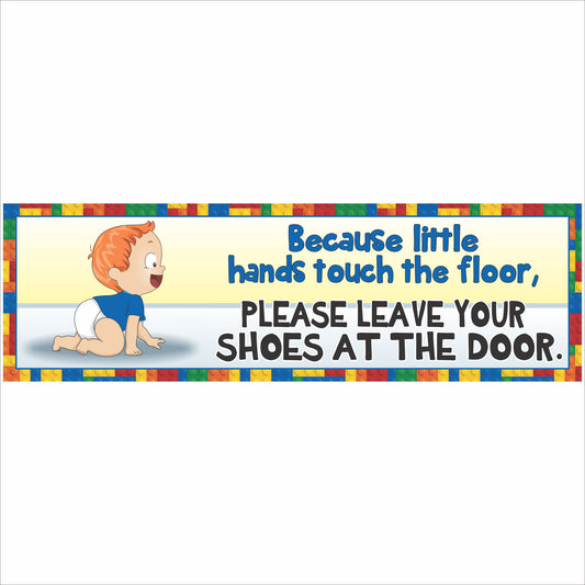 Red hair crawling baby nursery sign because little hands touch the floor please leave shoes at the door