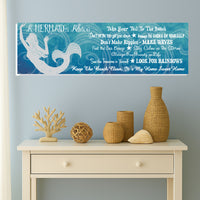 Advice From a Mermaid Blue Inspirational Sign with White Mermaid Silhouette & Beach Quotes