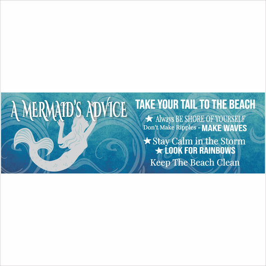 mermaid advice sign with ocean waves and coastal sayings on blue background