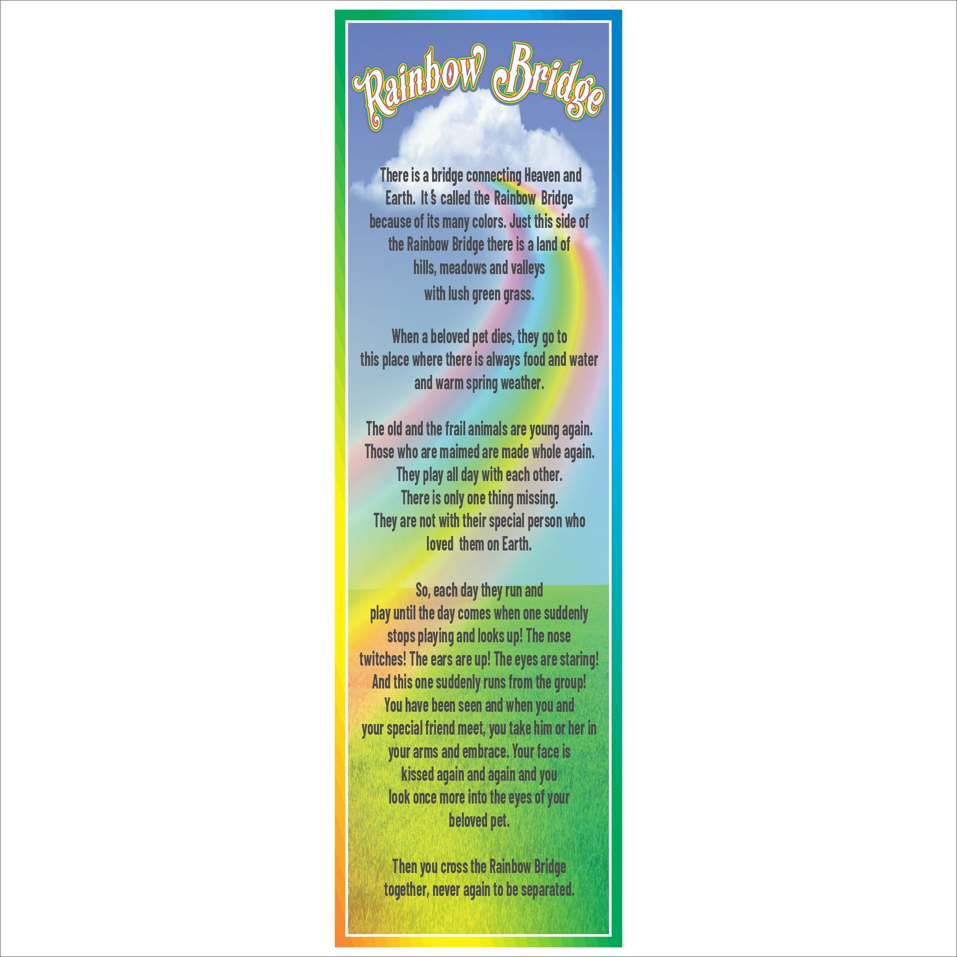 Rainbow Bridge pet memorial sign with full poem vertical layout