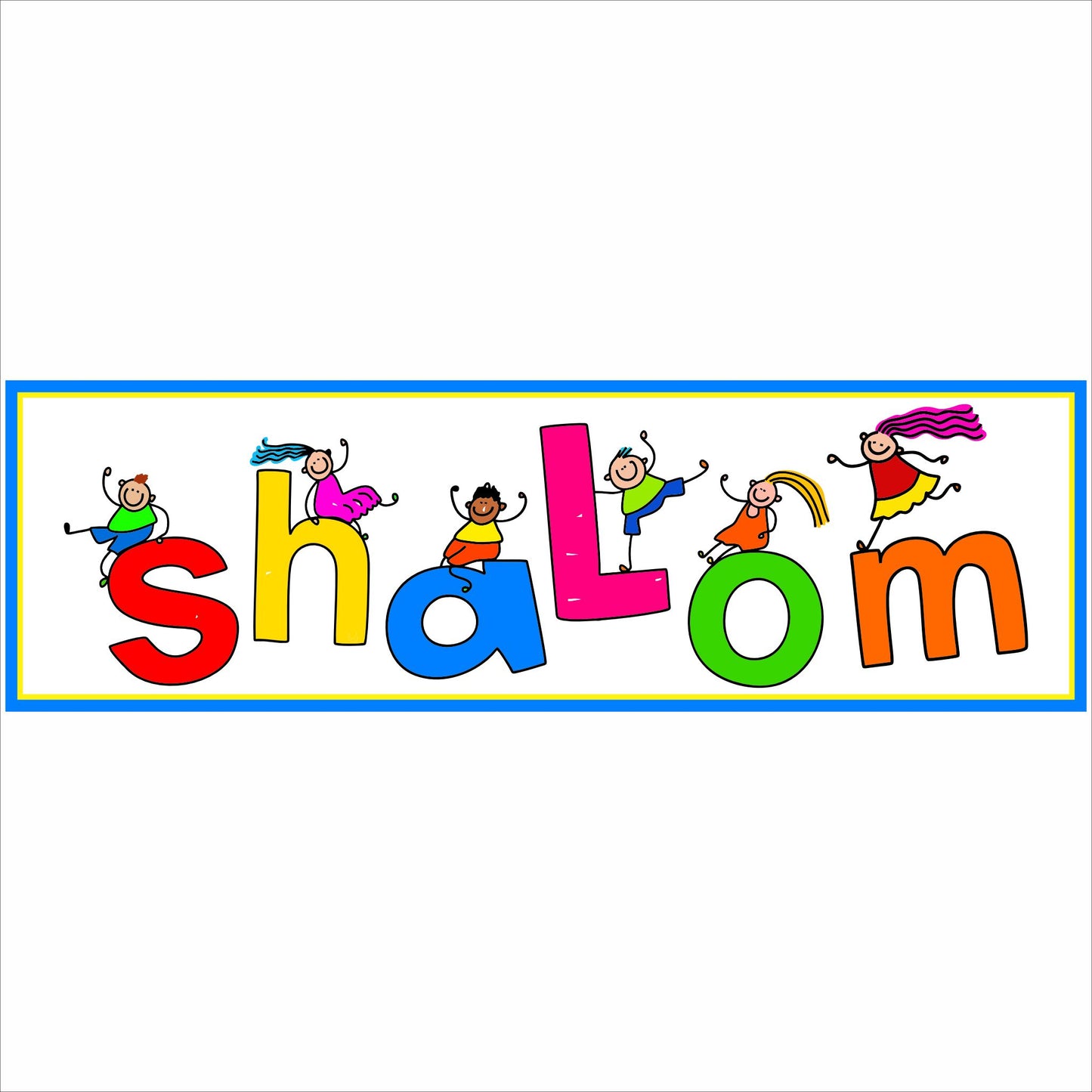 colorful kids room wall sign with playful letters and cartoon children characters