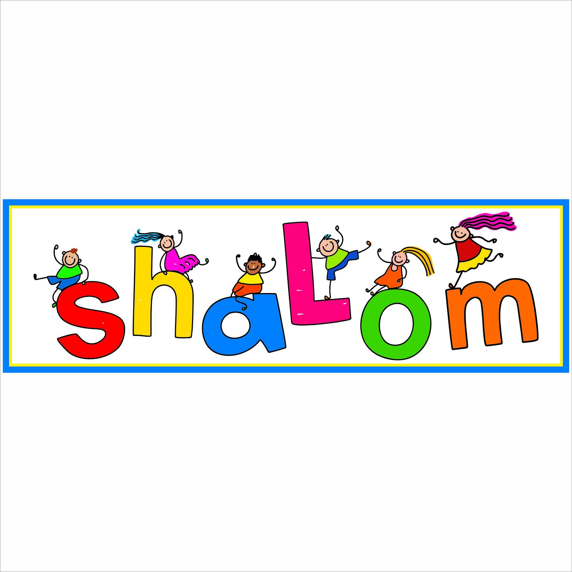 colorful kids room wall sign with playful letters and cartoon children characters