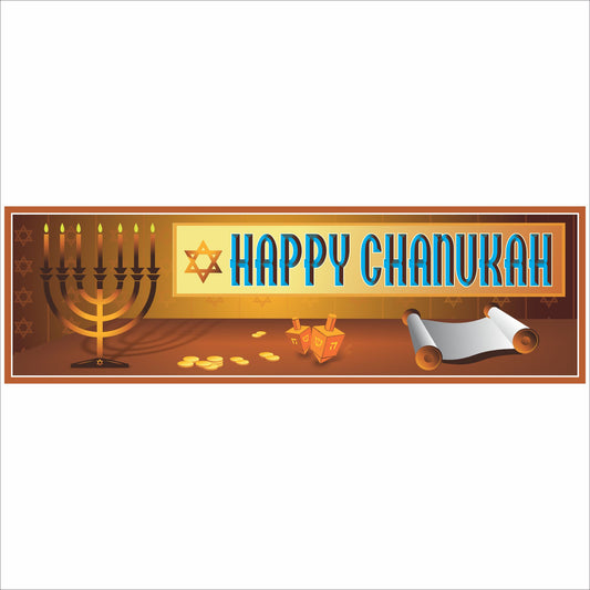 Happy Chanukah sign menorah dreidels gelt 16x5 PVC wall sign