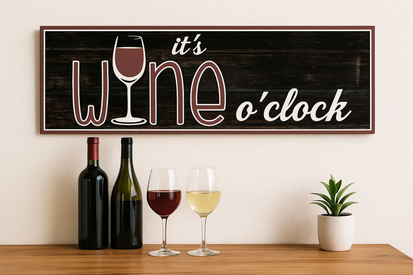 Wine O’Clock Wall Sign – Funny Rustic Wine Lover Kitchen Decor