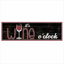 Wood-look wall sign that says It’s Wine O’Clock with a wine glass graphic, rustic farmhouse style wine decor for kitchen or home bar.