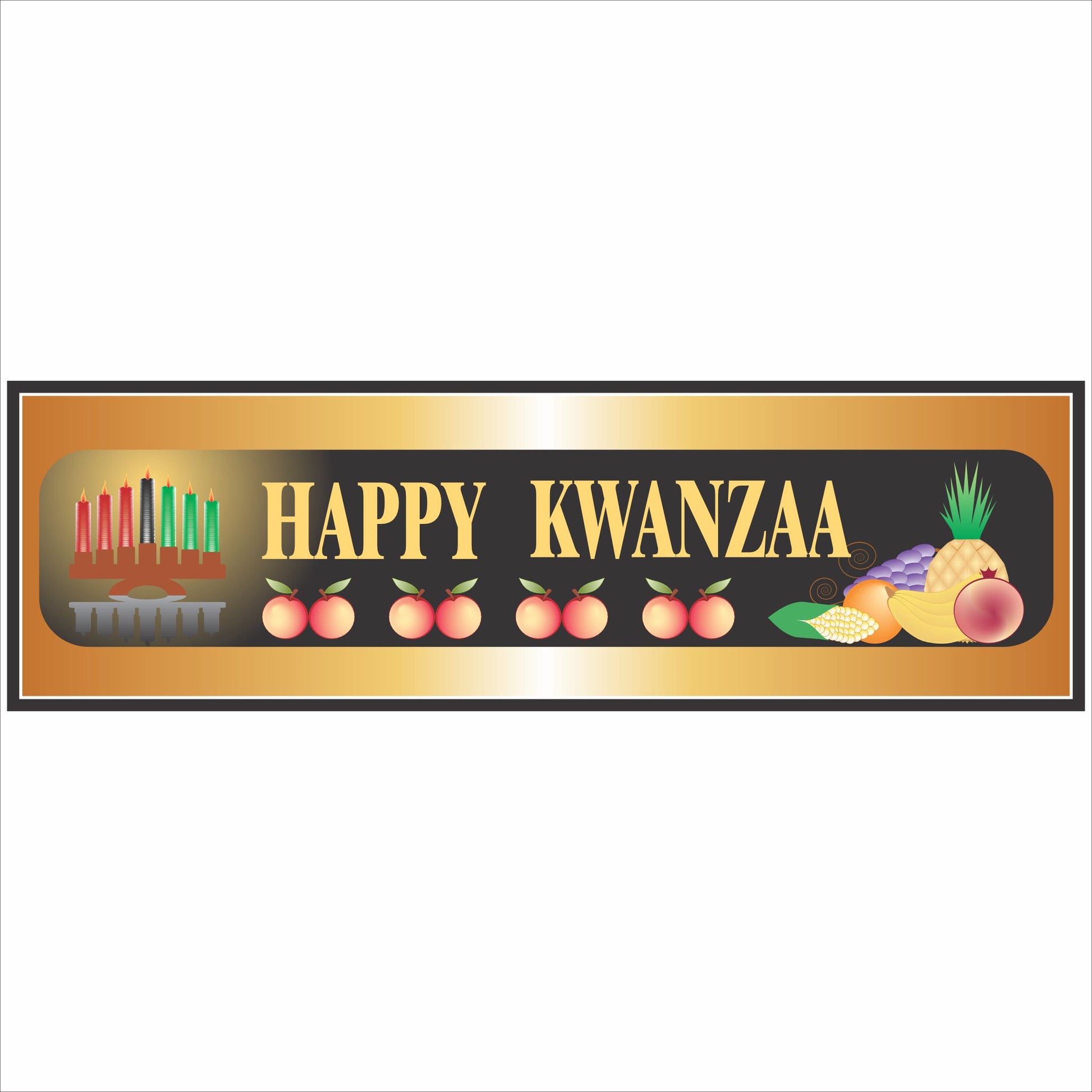 happy kwanzaa horizontal sign with candles and harvest fruit illustration