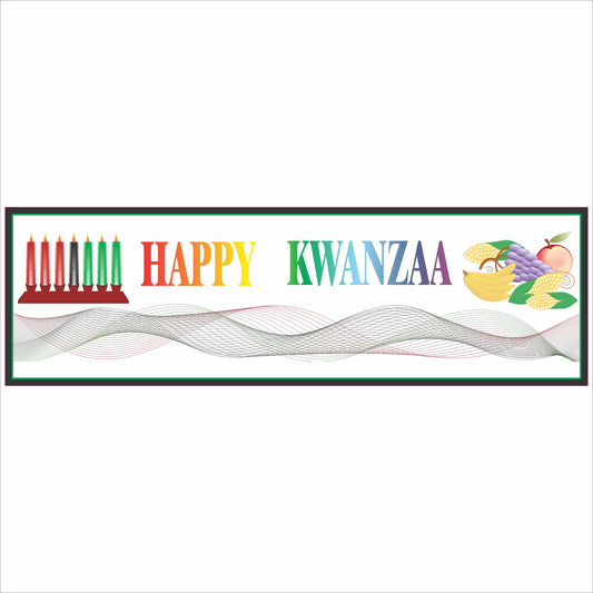 Happy Kwanzaa horizontal shelf sign with colorful kinara candles