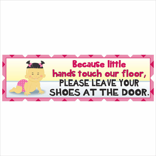 Horizontal baby leave shoes at door nursery sign 16x5 boy and girl option