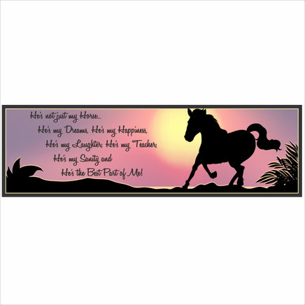 Horse lover quote sign with sunset background and black horse silhouette