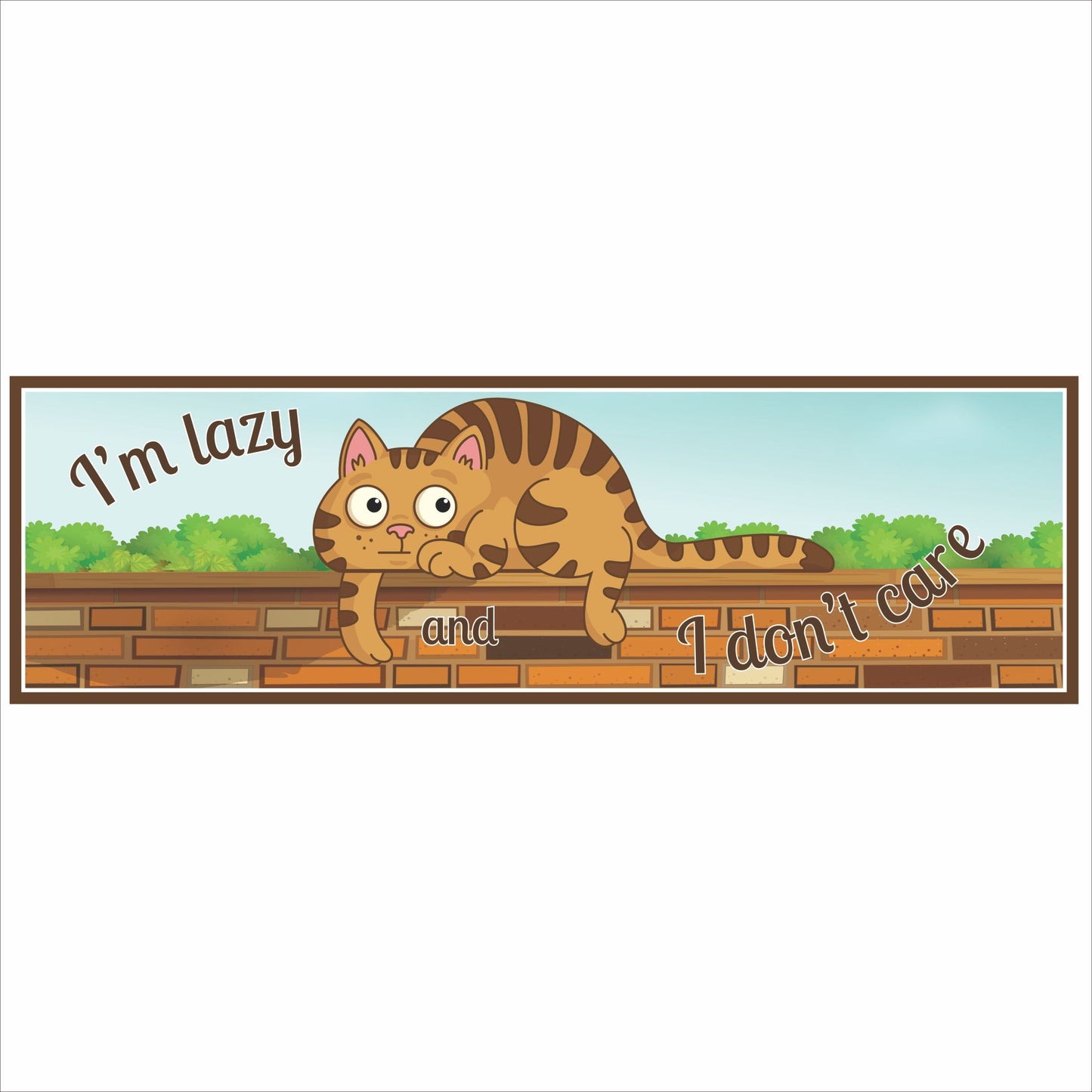 16x5 funny cat wall sign with cartoon tabby and phrase I’m Lazy and I Don’t Care