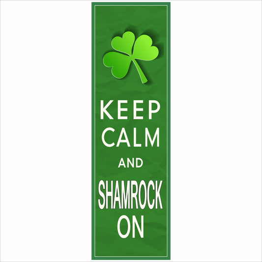 close up of shamrock sign with bold white text and green background