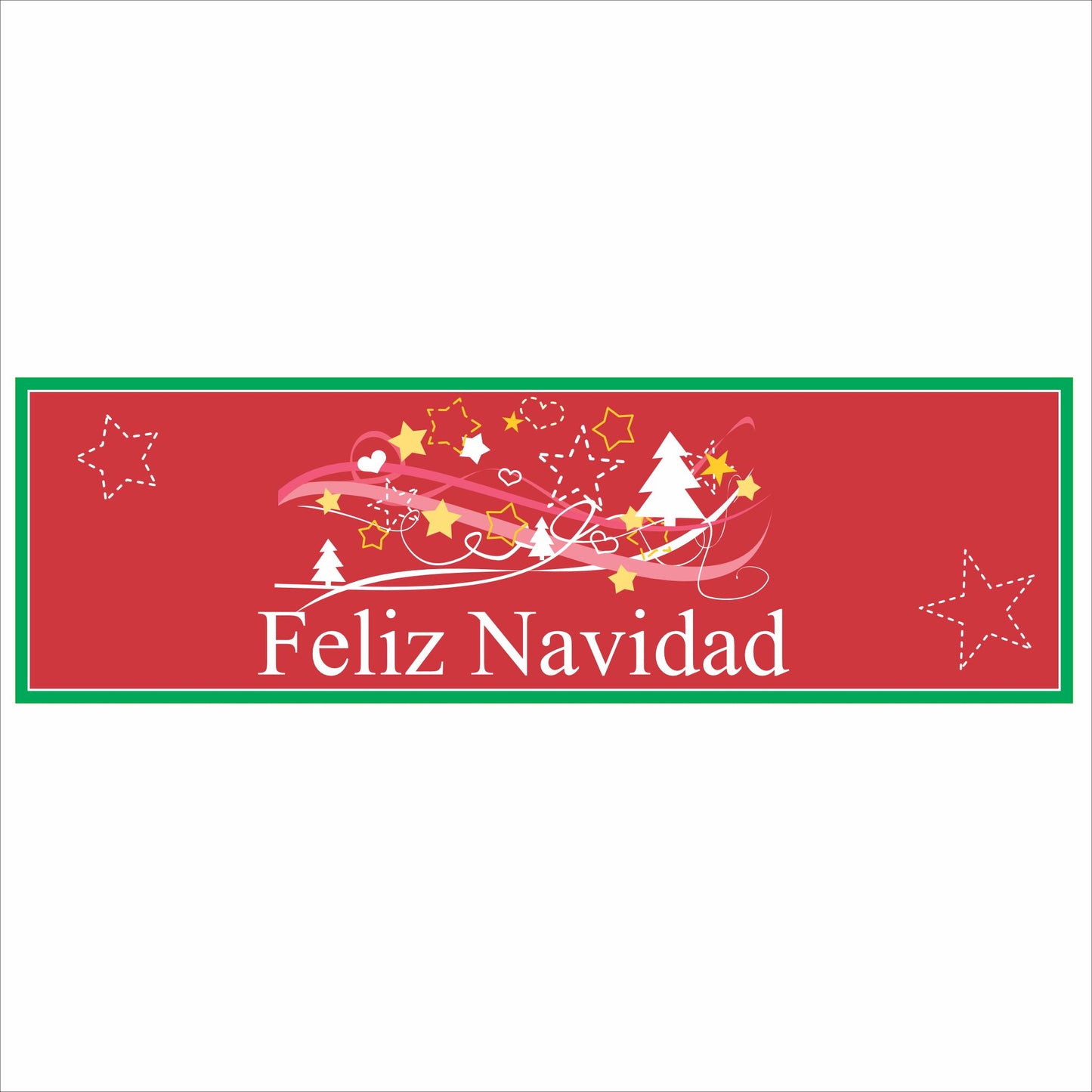 Feliz Navidad wall sign with red background, green border, and white holiday star design