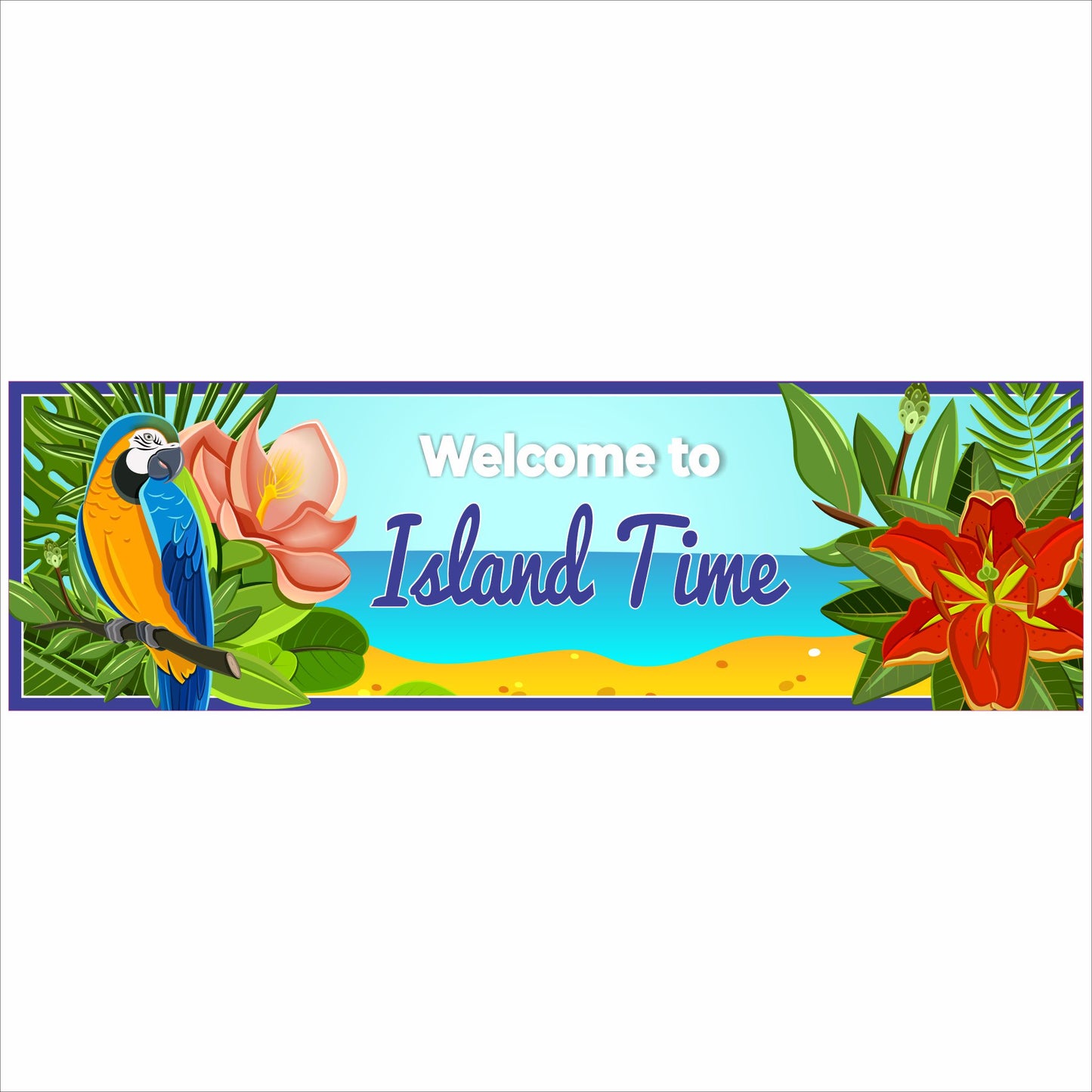 island time beach sign tropical parrot wall decor 16x5 horizontal coastal sign close up