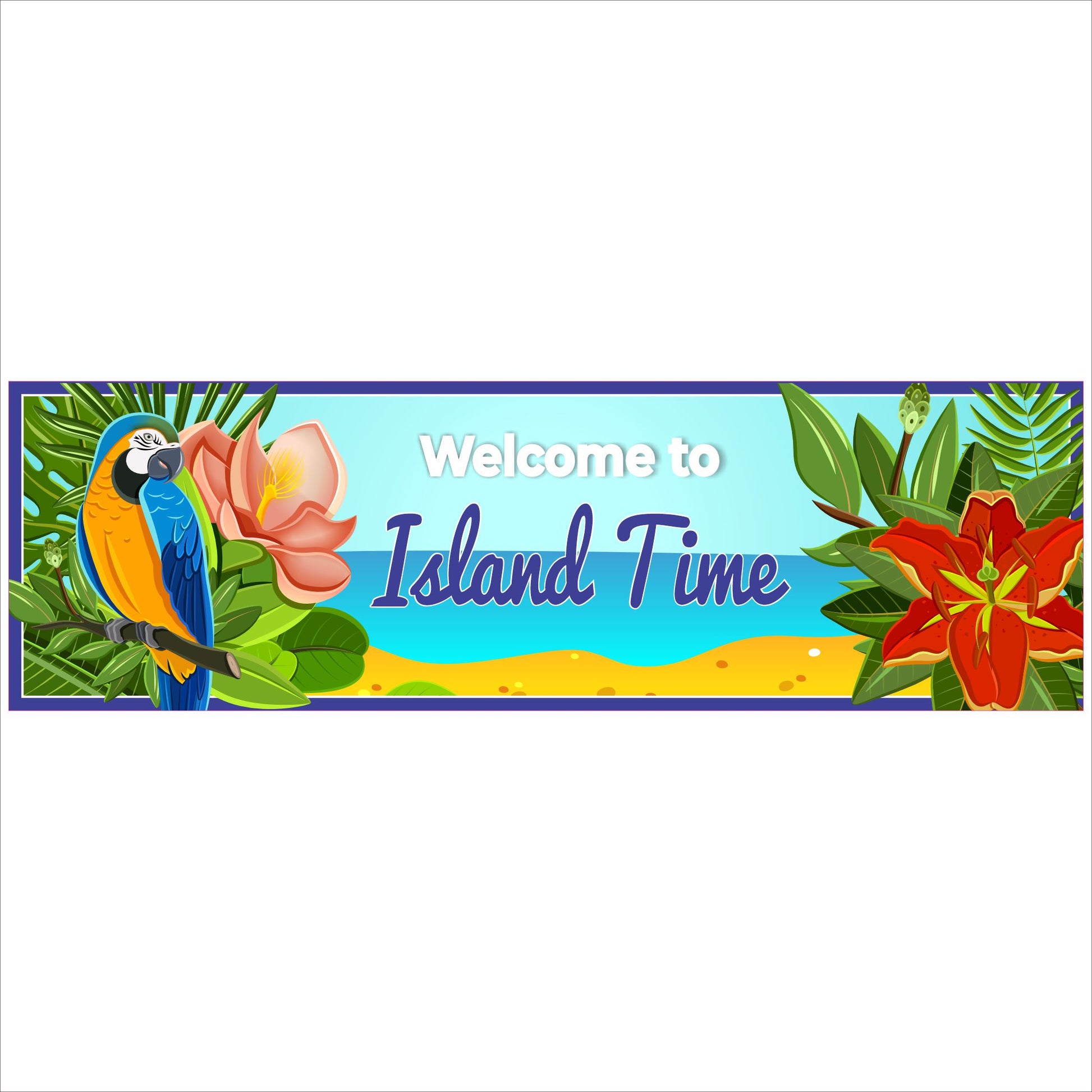 island time beach sign tropical parrot wall decor 16x5 horizontal coastal sign close up