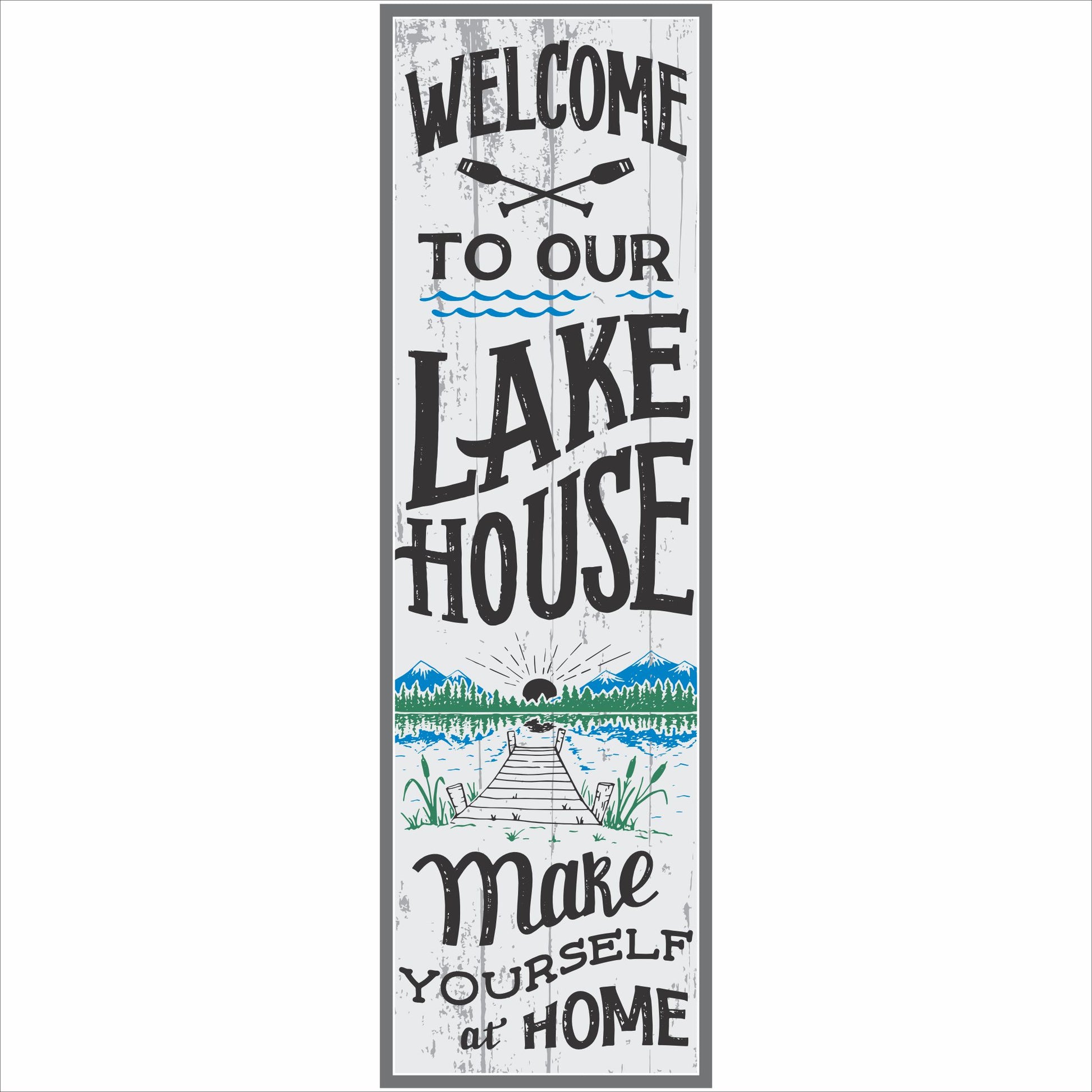 welcome to our lake house sign vertical rustic dock scene lake decor 5x16 narrow sign